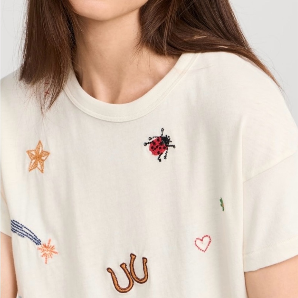 THE GREAT. Cream The Boxy Crew with Charm Embroidery